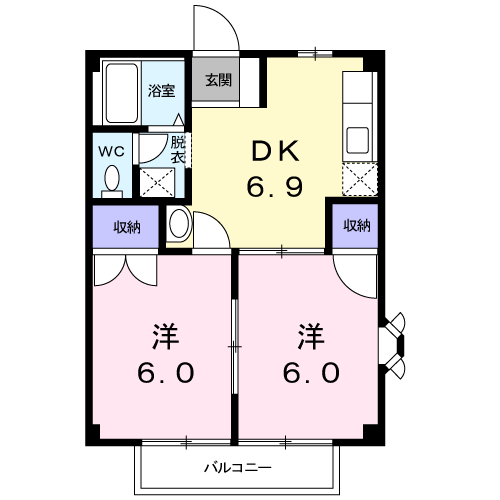 高梁市落合町阿部のアパートの間取り