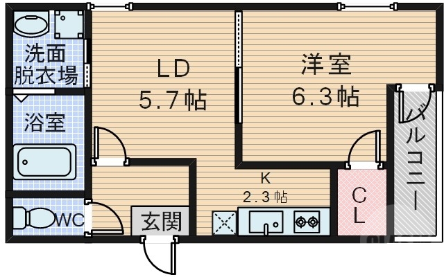 大阪市東淀川区北江口のアパートの間取り