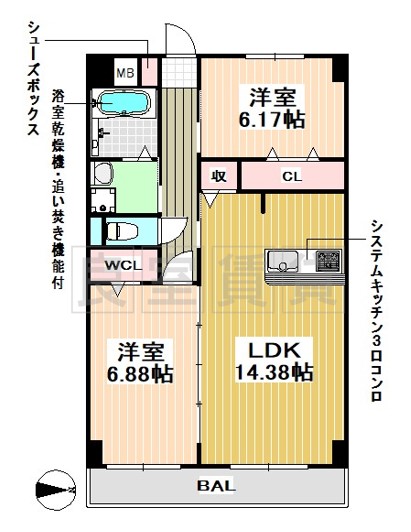 名古屋市昭和区円上町のマンションの間取り