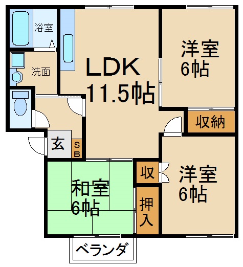 香里ケ丘ハイツＢ棟の間取り