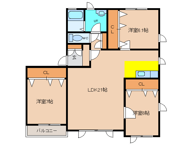 北斗市東浜のアパートの間取り