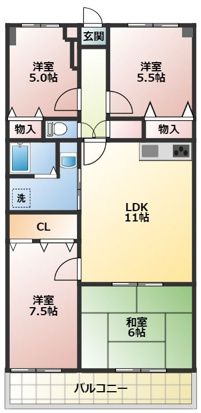 太宰府市吉松のマンションの間取り