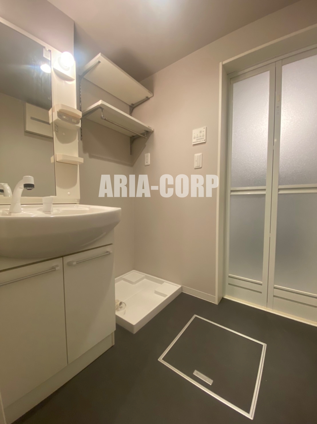 洗面設備　シャンプードレッサー付きの独立洗面台！収納豊富な洗面所♪