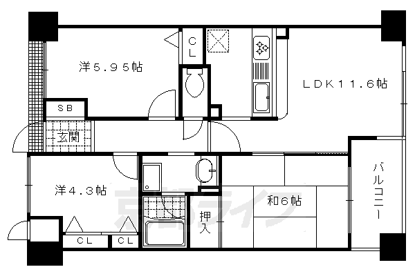 京都市南区久世上久世町のマンションの間取り