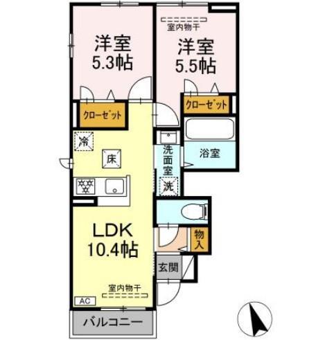 Ｄ－ｒｏｏｍ広大新開　Ａ棟の間取り