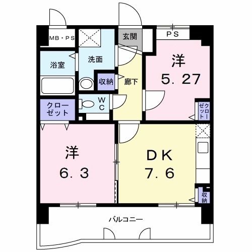 熊本市北区四方寄町のマンションの間取り