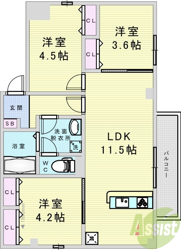 吹田市千里山西のアパートの間取り