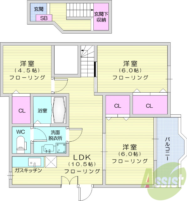 仙台市太白区東中田のアパートの間取り