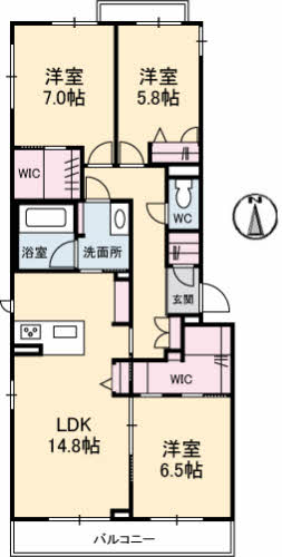 広島市安佐南区東原のマンションの間取り