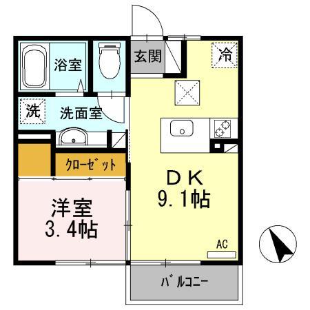 仙台市若林区荒井のアパートの間取り