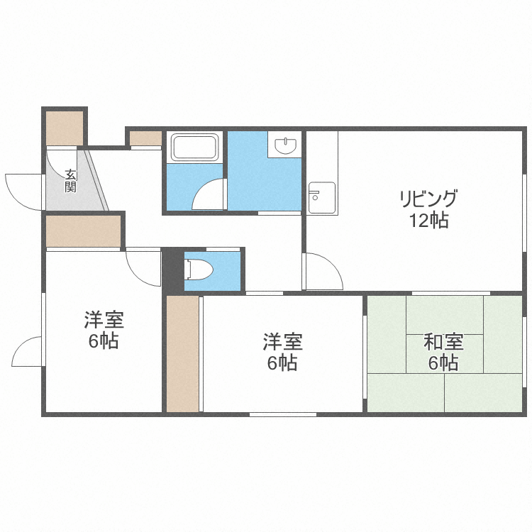 札幌市中央区北二十条西のアパートの間取り