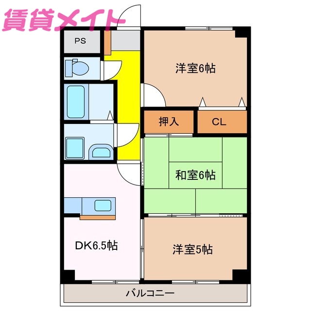 四日市市楠町南五味塚のマンションの間取り