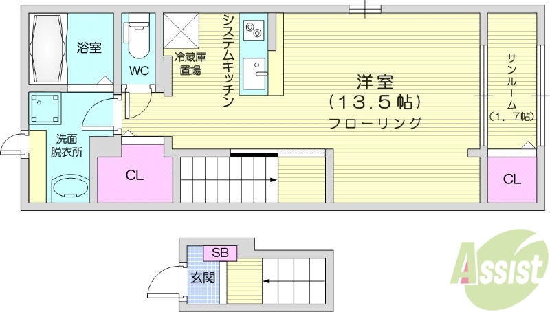 仙台市泉区南光台のアパートの間取り