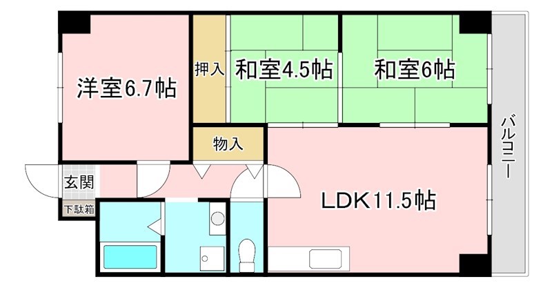 ＪＲ東海道本線 草津駅 徒歩18分 6階建 築34年の間取り写真