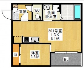 広島市南区宇品御幸のアパートの間取り