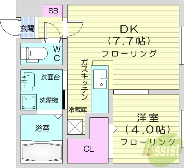 札幌市東区北十三条東のマンションの間取り