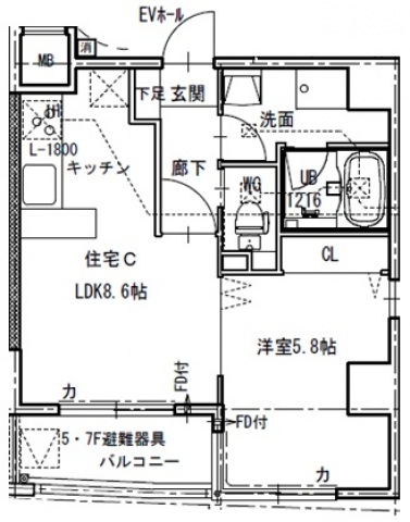 広島市中区上幟町のマンションの間取り