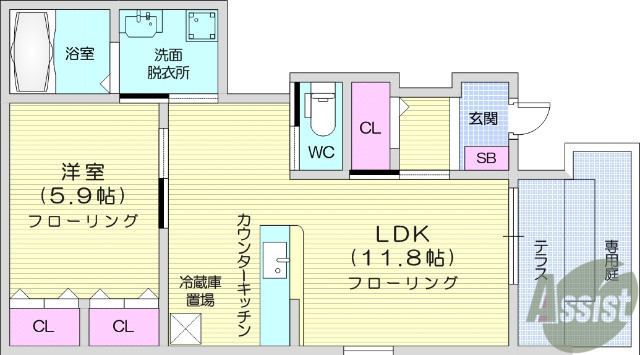 【仙台市宮城野区榴ケ岡のアパートの間取り】