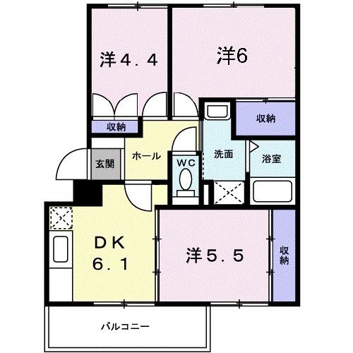 岡山市中区平井のマンションの間取り