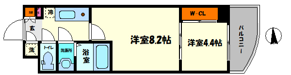 大阪市中央区高津のマンションの間取り