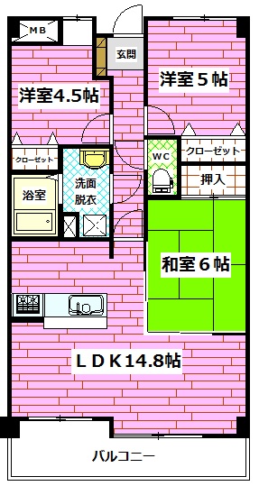 広島市安佐南区川内のマンションの間取り