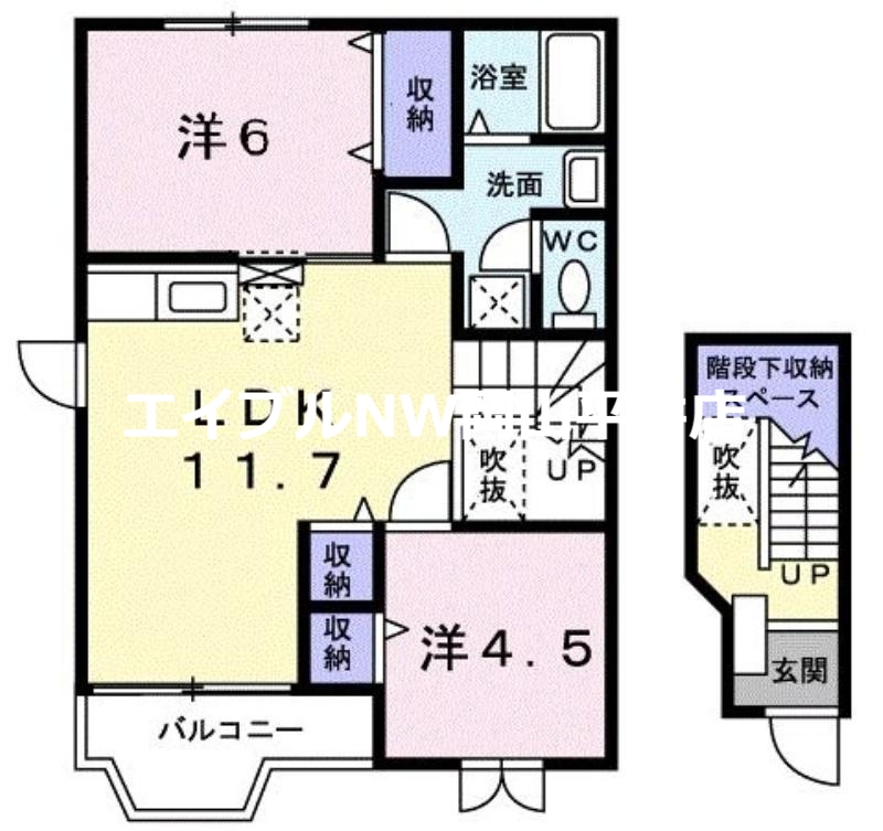 岡山市中区八幡のアパートの間取り