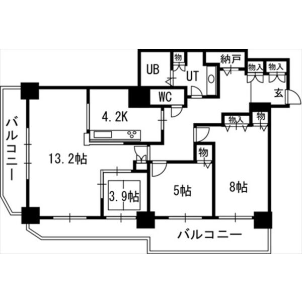 札幌市中央区北三条西のマンションの間取り