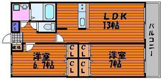 岡山市北区中井町のマンションの間取り