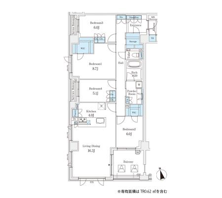 芦屋市朝日ケ丘町のマンションの間取り