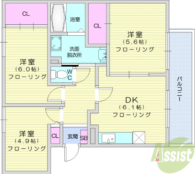 仙台市太白区鈎取本町のマンションの間取り