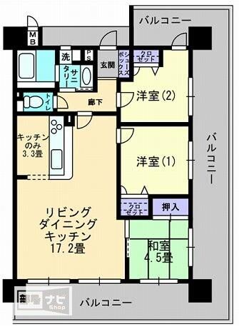 高松市福岡町のマンションの間取り