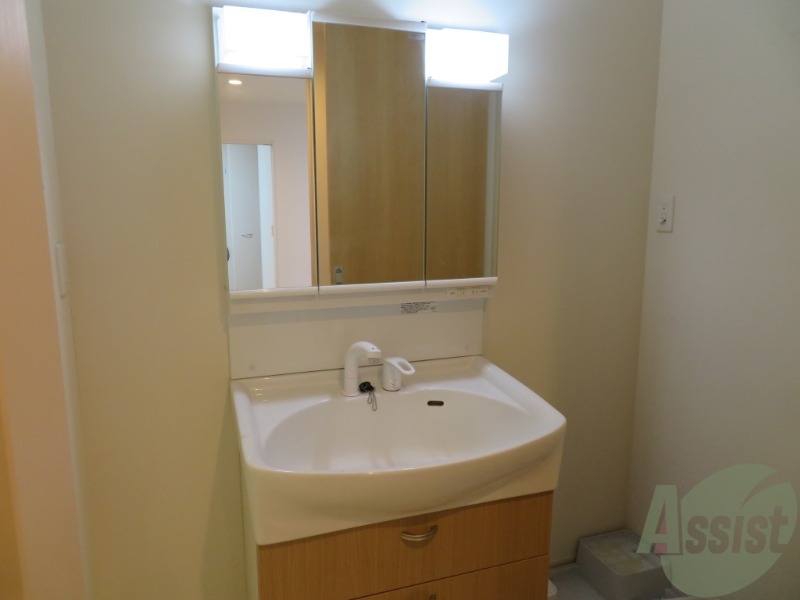 洗面設備　洗面化粧台も独立しており、洗面台の棚も利便性がありますね。