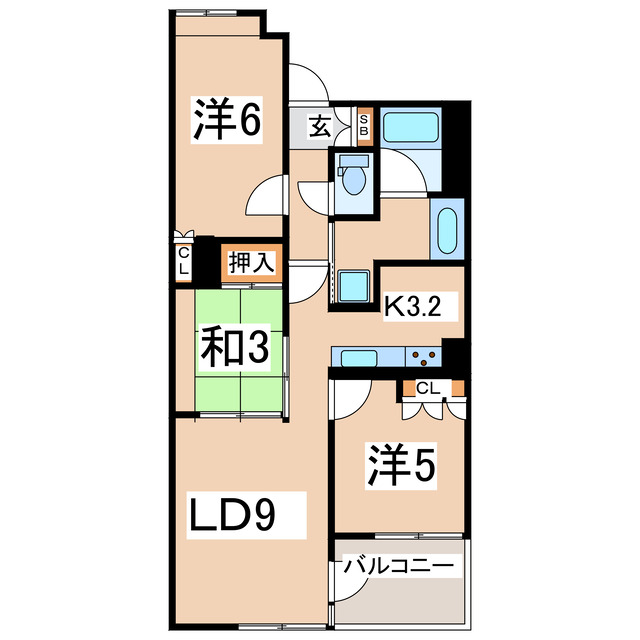 郡山市菜根のマンションの間取り