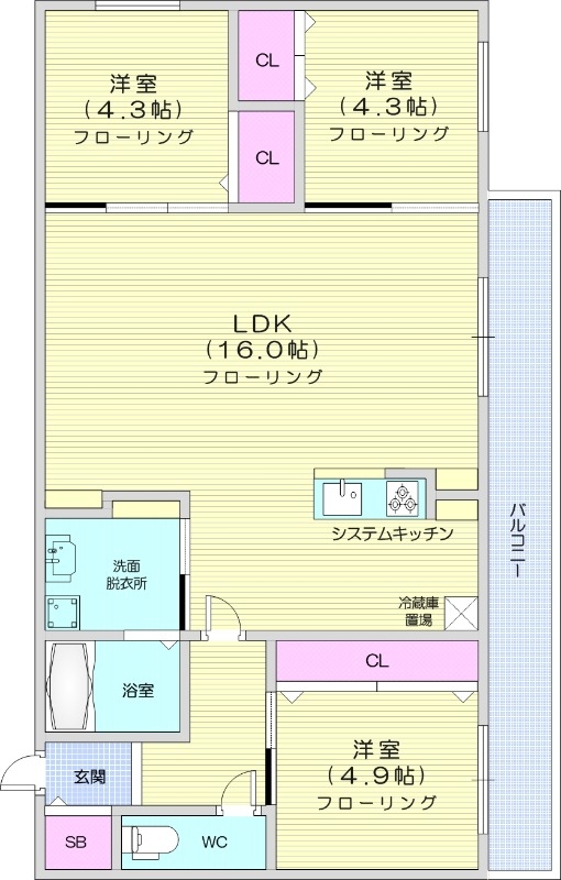 札幌市東区北四十三条東のマンションの間取り