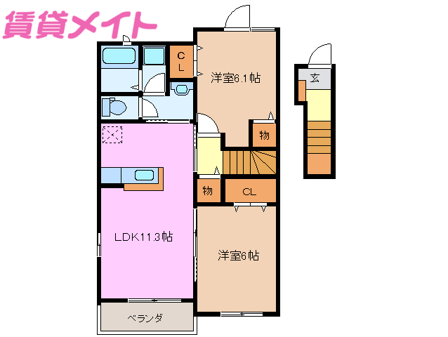 【多気郡明和町大字佐田のアパートの間取り】