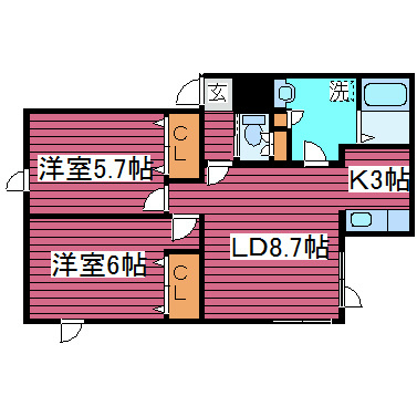 ＪＲ札沼線 あいの里教育大駅 徒歩52分 3階建 築24年の間取り写真