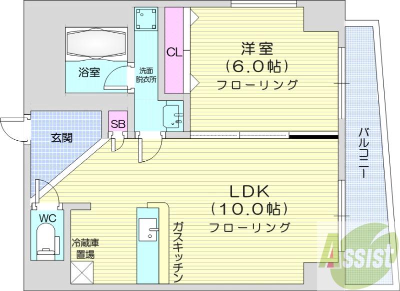 札幌市電 西線６条駅 徒歩7分 10階建 築22年の間取り写真