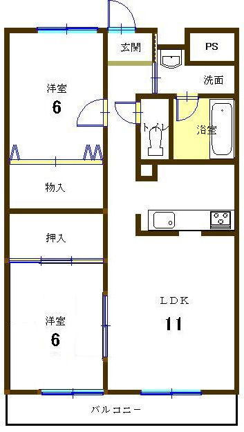 徳島市北矢三町のマンションの間取り