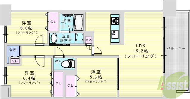 大阪市淀川区木川西のマンションの間取り