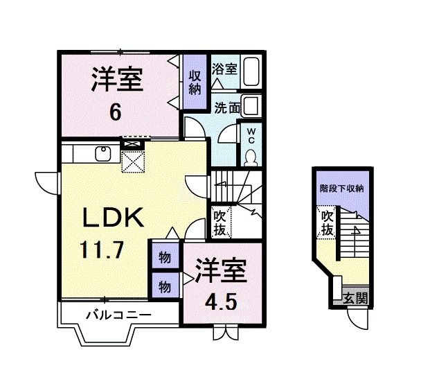 倉敷市真備町岡田のアパートの間取り