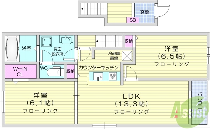 グレースヒルズGAMOA棟の間取り