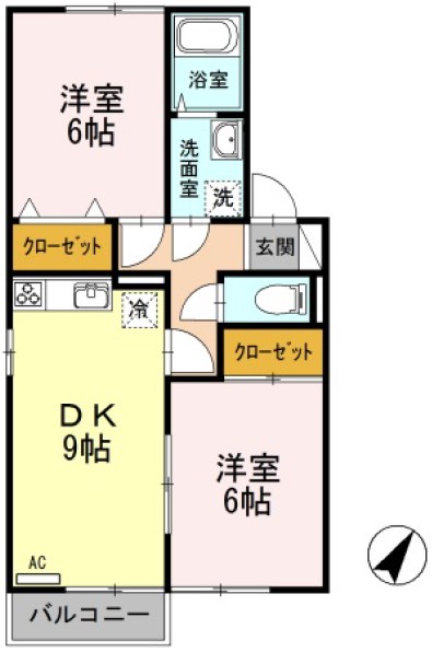 新潟市西区山田のアパートの間取り