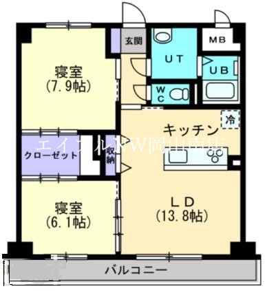 岡山市北区一宮のマンションの間取り