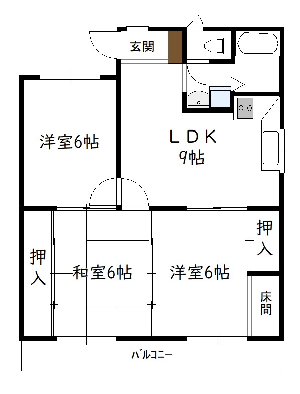 蓮ケ池ハイム（3LDK）の間取り