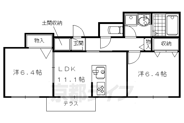 京都市伏見区羽束師鴨川町のマンションの間取り