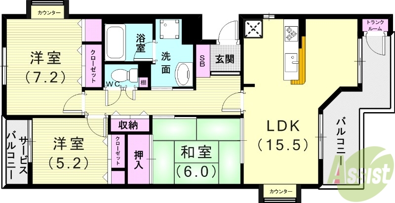 神戸市西区井吹台西町のマンションの間取り