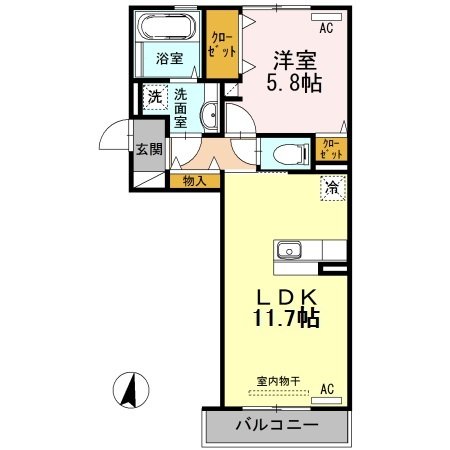 熊本市東区上南部のアパートの間取り