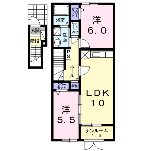 新潟市秋葉区大鹿のアパートの間取り