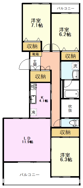ＪＲ中央線 国立駅 徒歩14分 3階建 築23年の間取り写真