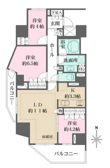 都営大江戸線 牛込柳町駅 徒歩2分 13階建 築17年の間取り写真